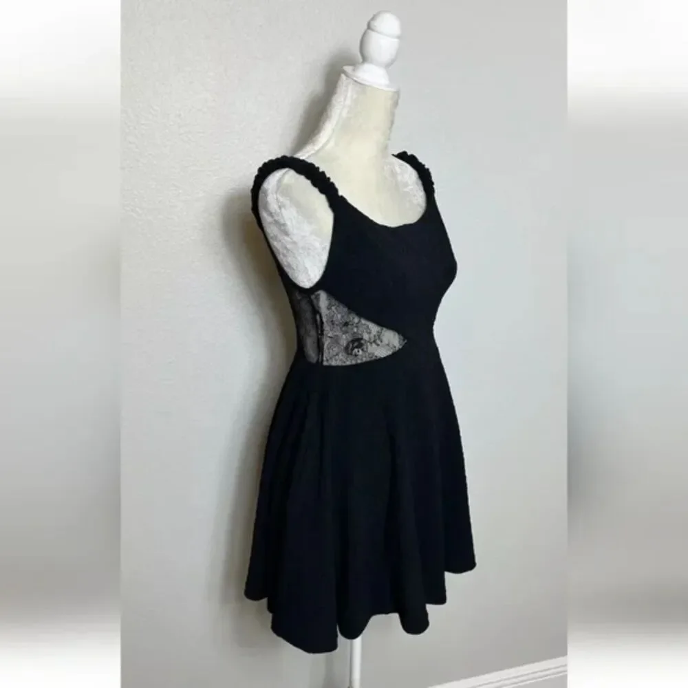Free People Brooklyn Mini Skater A Line Dress Lace Black Textured Knit New SZ M